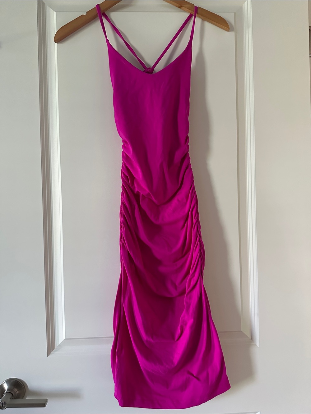 Susan Monaco Fuchsia Ruched Body-con Dress